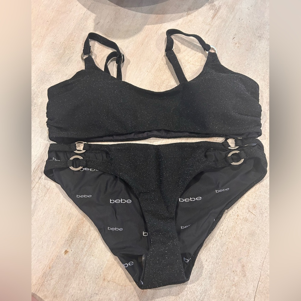 🖤🪩 NWOT 🪩🖤 Bebe Sparkling Black Bikini Set